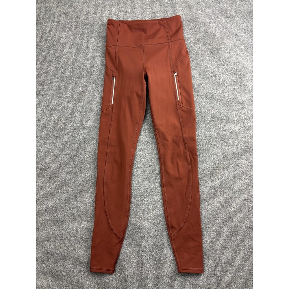 Athleta Leggings Womens XXS Brown Rainier Tight Ankle Zip Pockets Fleece Lined‎